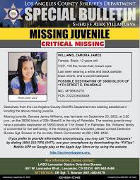 Zamora James Williams Missing: Young Girl Missing From Palmdale; Deputies Ask for Public's Help in Search