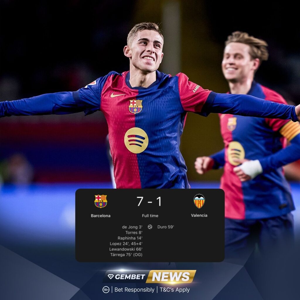 Barca run riot on Valencia 7-1 in eight-goal thriller for first home win since November