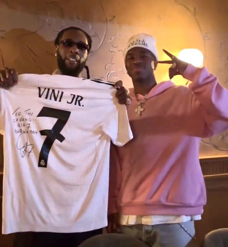 Nigerian singer Burna Boy hangs out with Real Madrid stars Vinicius Jr, Camavinga, Rüdiger, Tchouaméni, Alaba, and Mendy in Paris (video)